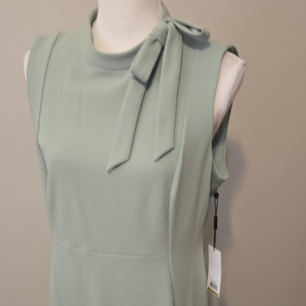 Calvin Klein Sage Green Midi Dress with Neck Tie